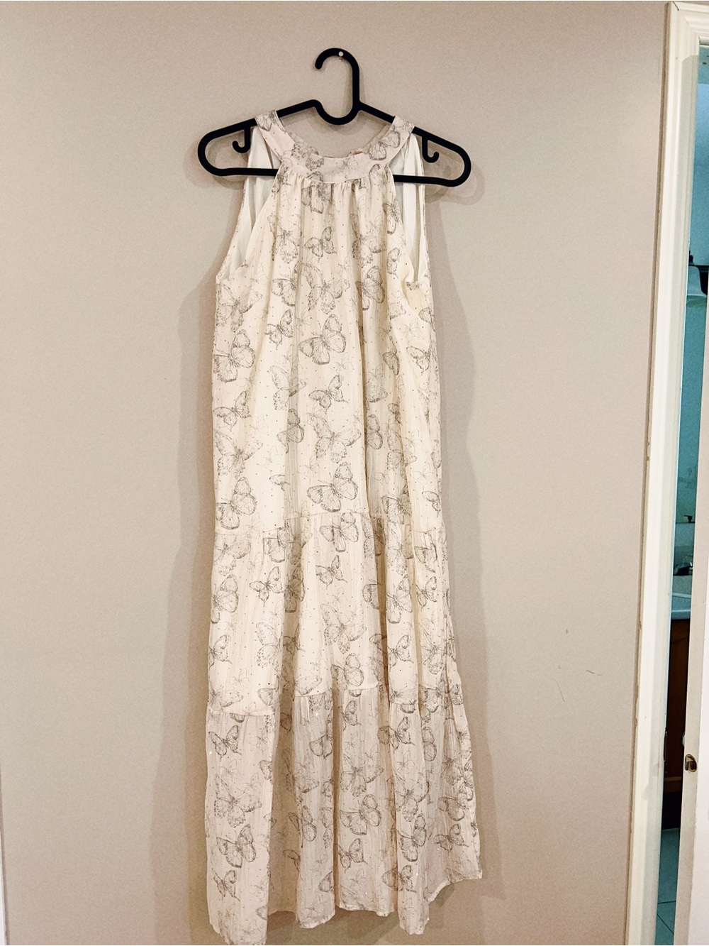 White Butterfly Print Sleeveless Maxi Dress